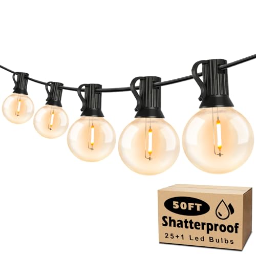 50FT Waterproof LED String Lights with 27 Shatterproof G40 Bulbs for Outdoor Spaces