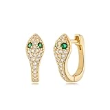 MYEARS Women Snake Earrings Gold Huggie U Hoop Ear Stud Cuff Green Cubic Zirconia 14K Small Simple Hypoallergenic Everyday Jewelry