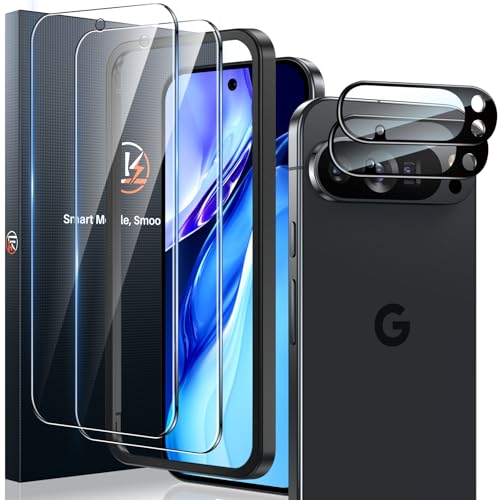 LK 2 Pack for Google Pixel 10 Pro Screen Protector, 2 Pack Camera Lens Protector, Tempered Glass Fit Lens Cutouts Ports, one second Fingerprint Unlock, 0 Bubble, with Easy Installation Tool