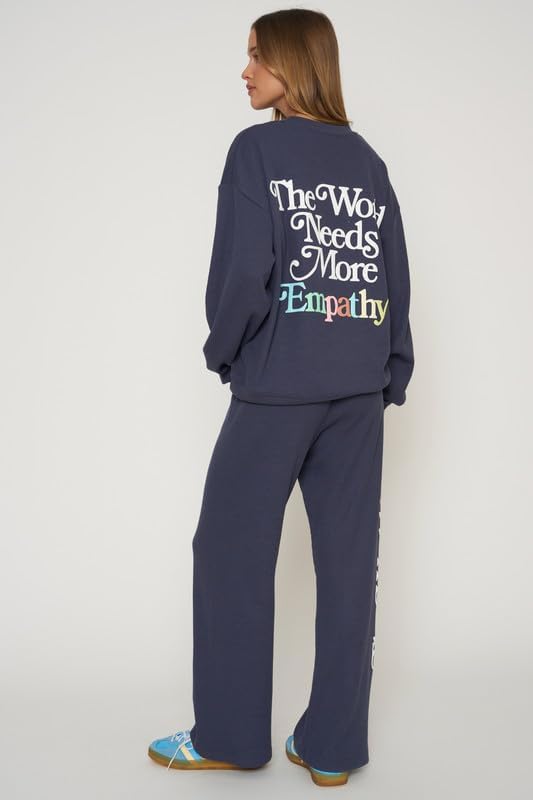 The Mayfair Group – The World Needs More Empathy Wide Leg Sweatpants – Navy Blue