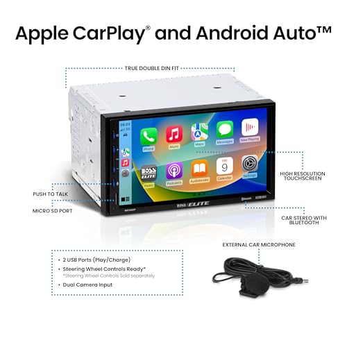 Image of BOSS Audio Systems Elite BE7ACP Car Stereo - 7 inch Display, Apple CarPlay & Android Auto Head Unit, Double DIN Touch Screen Car Stereo, Bluetooth, AM /FM Radio Receiver, USB, SD, No CD /DVD Player