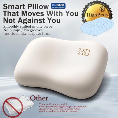Image of HighBeds Cervical Neck Pillow - Side Sleeper Pillow for Neck Pain Relief, Soft Ergonomic Memory Foam Pillows Ice Silk Zipperless Pillowcase, Eco-Friendly and Durable Material (White)