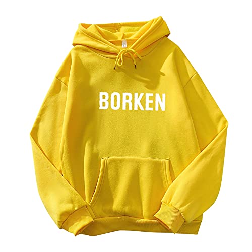 Lilygodx Mujer Sudaderas con Capucha Casual Vintage Sudadera Manga Larga Sweatshirt Suelto Oversize Abrigos Invierno Otoño Suéter Pullover Tops CAS29 (Amarillo, M) Cover