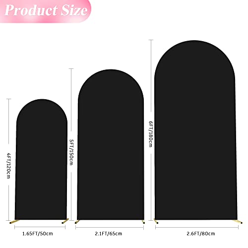 Image of Wokceer Set of 3 Wedding Arch Cover Spandex Fitted Wedding Arch Stand Covers for Round Top Chiara Arch Backdrop Stands Cover for Birthday Party Ceremony Banquet Decoration 4ft,5ft,6ft Black