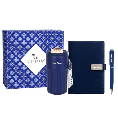 Image of Giftana 3 in 1 Personalized Diary with Pen, Coffee Tumbler Gift Set for Employee (Blue 3)