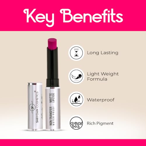 Image of Shryoan Non Transfer 24 Hours Matte Waterproof | Smudge Proof Lipstick | Red, Sulphate-Free, with Honey for Combination Skin | Full Coverage Crayon, Daily Care | 3.5 Grams (Pack of 1)
