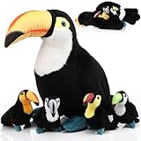 HyDren 5 Pcs Toucan Plush Stuffed Animal Black Bird Stuffed Animal Toy 14 Inch Large Realistic Mommy Bird with 4 Small Babies Plushies in Zippered Tummy for Birthday Gifts
