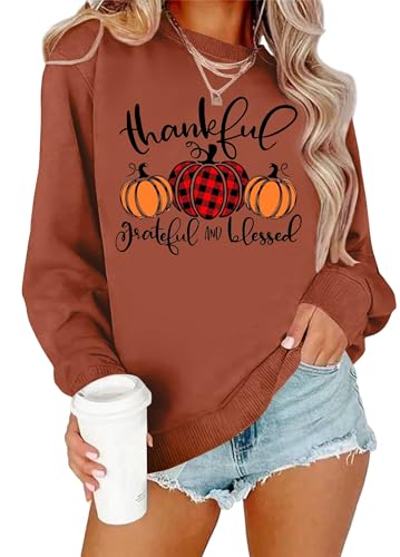 Thanksgiving Sweatshirts Women Thankful Grateful and Blessed Sweatshirt Pumpkin Pullovers Shirts Tops Blouses2