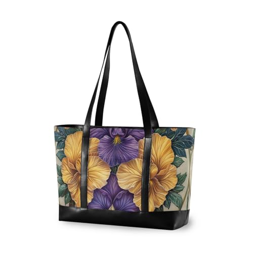 KLL Iris Flower Pattern Vintage Waterproof canvas laptop tote bag with zipper work bags Large Handbag for Travel Essentials Beach Gifts Birthday Gifts for Women with tablet maletines para mujer