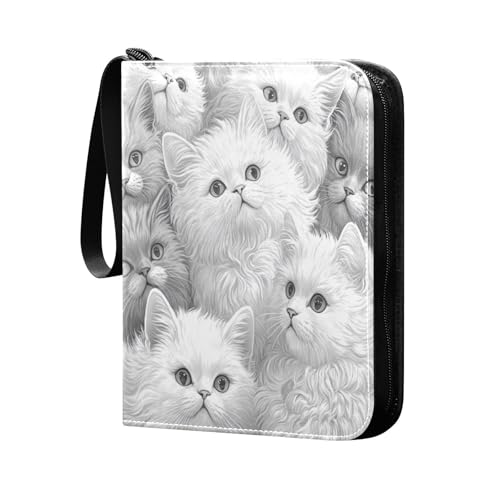 Raccoglitore per carte collezionabili con 4 tasche 400 motivo gatti carini grigio per da calcio da baseball
