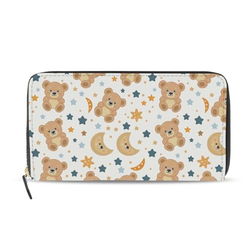 Kawaii Teddy Bear Stars Moon Women's Large Capacity Wallets Holder Wallet Credit Card Clutch Coin Pocket Pu Leather Zipper Closure Deal Gift for Women 21219512