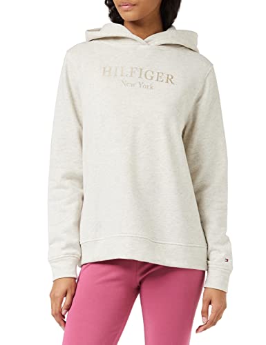 Tommy Hilfiger Damen Hoodie mit Kapuze, Beige (Heathered Oatmilk), S