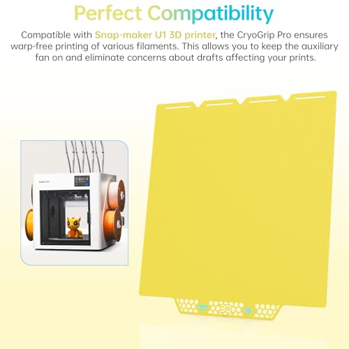 Image of BIQU CryoGrip Pro Glacier Build Plate for Snap-Maker U1 3D Printer | Low Temperature Printing, Double-Sided Spring Steel Sheet, 276X301mm, Yellow