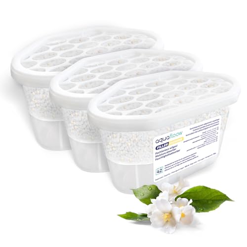 Aquafloow Deshumidificador 400 ml, Antihumedad Habitación 3 Piezas JASMINE | Neutralizador de Olores, Absorbente de Humedad para Cocina, Armario, Baño, Estudio, Ropa