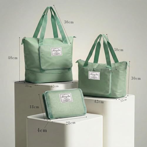 Image of 41L Expandable Travel Duffle Bag for Women | Waterproof Nylon Foldable Travel Bag | Overnight Luggage Handbag with Wet Pocket | Lightweight Carry-On Gym & Weekend Bag for Ladies (Green)
