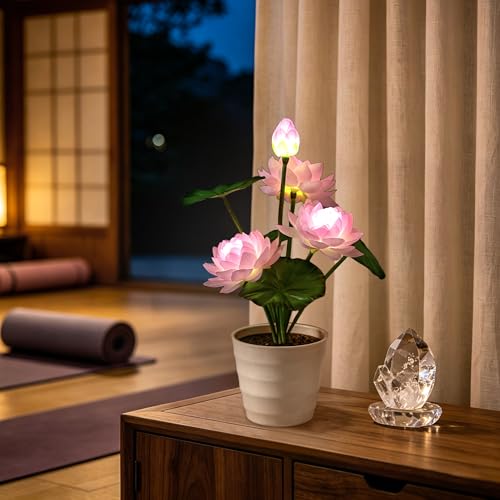 Image of Artificial Pink Lotus Flower Lamp Flower Night Light for Home Yoga Studio Meditation Decor, Gifts for Women Mom Grandma Girlfriend on Birthday Christmas Valentines Mothers Day