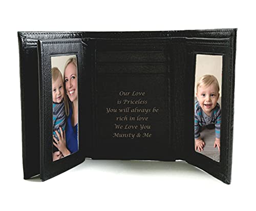 Personalized Black Leather Tri-fold Wallet Engraved Free - Ships from USA 1600