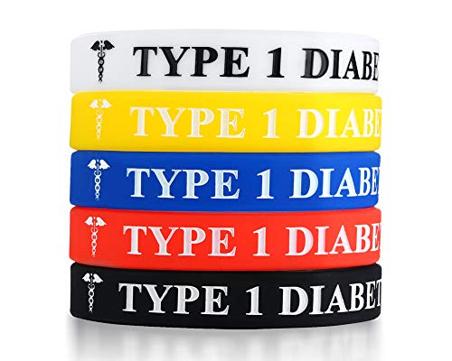MPRAINBOW 5 Pcs Silicone Rubber Type 1 Diabetes Medical Alert ID Wristband Emergency Bracelet,5 Colors