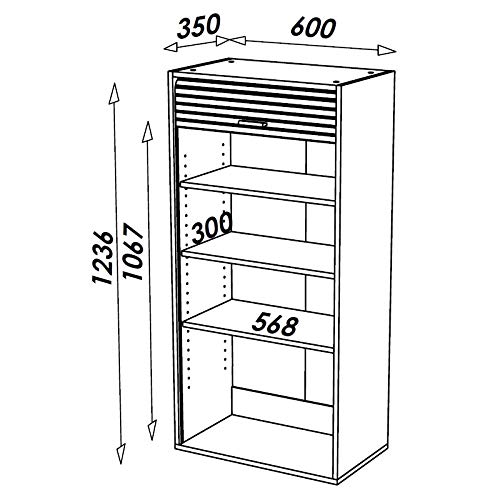 SIMMOB Meuble Haut de Cuisine Chêne Rideau Noir 4 Niches 60 x 124 x 35 cm