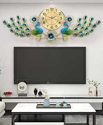 Horloge paon design chic en métal montre murale élégante 154 cm