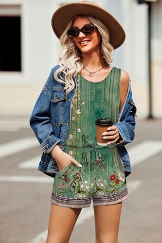 Image of ADOME Rompers for Women Summer Sleeveless Scoop Neck Tank Top Casual Short Jumpsuit Rompers with Pockets