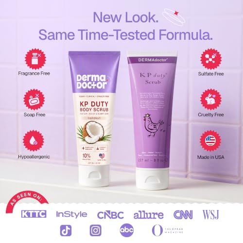 Image of DERMAdoctor KP Bump Eraser Coconut Body Scrub with 10% AHAs + PHAs for Keratosis Pilaris, Dry, Rough & Bumpy Skin, Dermatologist Formulated Exfoliating Scrub with Glycolic and Lactic acids - 8 fl oz