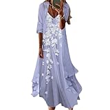 Akivide Womens's Casual 2 Piece Set Boho Floral Print Maxi Dress with Cardigan Flowy Chiffon Wedding Guest Dresses for Women