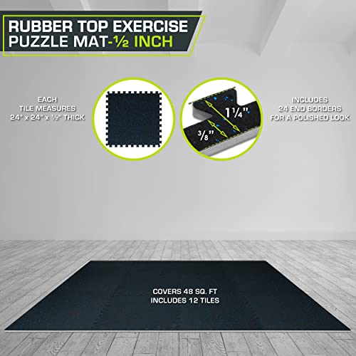 Image of ProsourceFit Rubber Top Exercise Puzzle Mat -inch, EVA Foam, Protective Interlocking Tiles for Home Gym Equipment and Workouts; Blue, 48 SQ FT, 12 Tiles