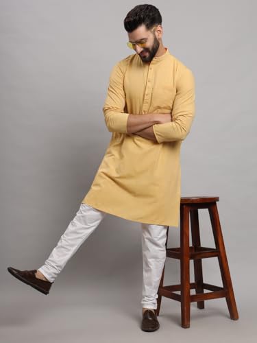 Image of LATEST CHIKAN Men's Cotton Regular Striped Knee Lenght Kurta Full Sleeves - Casual Ethnic Wear