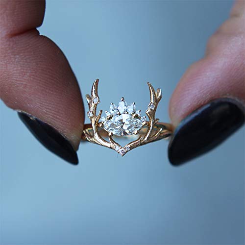 Fashion Glittering Zircon Embellished Lovely Rose Gold Elk Antlers Zircon Wedding Ring Exquisite Cute Elk Antler Zircon Crystal Ring Birthday Anniversary Jewelry (9)4