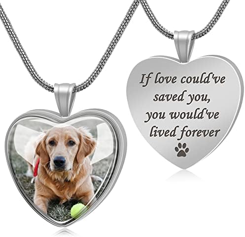 Farfume Personalized Pet Urn Necklace for Dog Cat Ashes Cremation Pet Memorial Customized Photo Text Engraving Pendant Keepsake Funeral Jewelry (Heart+Silver)