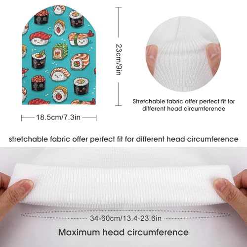Sushi and Sashimi Pattern Kids Beanie Hat for for Girls Boys Children Cap Winter Knitted Chemo Cancer Headwear Accessories Gifts Decoration Black2