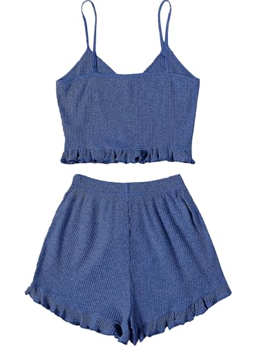Image of Avanova Women Sexy 2 Piece Pajama Set Ruffle Trim Cami Top and Shorts Sleepwear Set