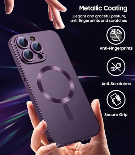 Image of DIZORO Magnetic Case for iPhone 15 Pro Case [Compatible with MagSafe][Built-in Camera Lens Protector] Slim Soft Silicone Bumper Shockproof Metallic Luster Back Cover Phone Case - Royal Deep