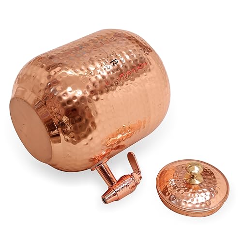Image of Copper Water Matka - 4L | with Rustic Hammered Design | Copper Water Storage Dispenser with Ayurvedic Health Beneifts | for Home and Offices Purpose