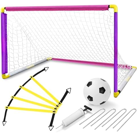 Furypiont Soccer Goals for Backyard, 4FTx 2.5FT Soccer Goal Net Set Training Equipment with Ball, Agility Ladder and Pump, Easy Score Soccer Nets for Kids Backyard Games and Practice Cover