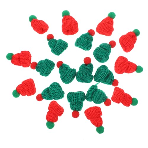MUELODSIC 20 Piezas Gorros Navideños de Santa para Decoración de Botellas de Vino Accesorios DIY para Fiestas y Manualidades Navideñas Rojo y Verde con Pompones para Shower