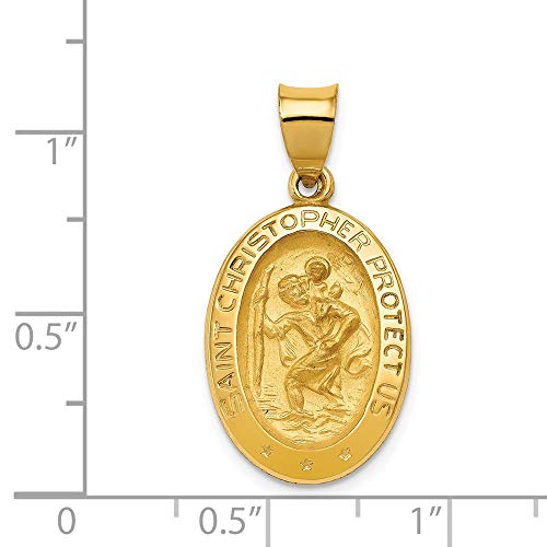 14k Yellow Gold Catholic Patron Saint Christopher Medal Brushed Matte Finish Pendant Charm - 22mm x 14mm2