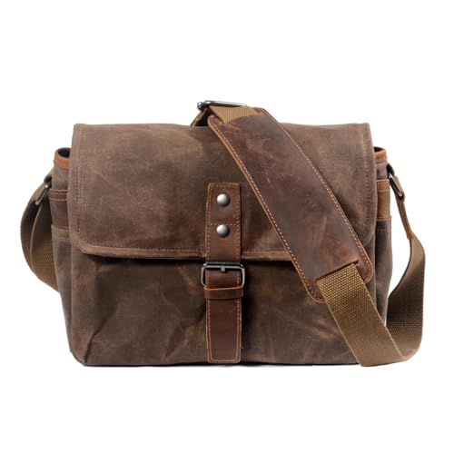 SYF&DJN Rétro Appareil-Photo en Cuir véritable Sac étanche Photographie Paquet pour DSLR épaule Cnavas Cas pour Sony Nikon Canon,café