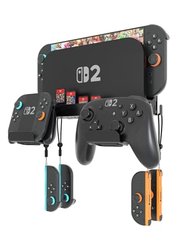 KUNSLUCK Switch 2 Wall Mount - Wall Mount Stand for Nintendo Switch 2 (2025) Console Joy-Con Game Cards - Space-Saving Dock with Cooling Vent Design & Easy Installation All-in-One Wall Holder Organizer Kit