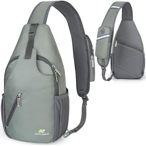 N NEVO RHINO Crossbody Sling Backpack Small Sling Bag, Hiking Daypack Chest Bag Travel Shoulder Bags with Anti-theft Pocket (Light Gray Green) Cover