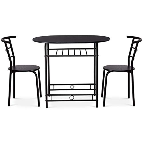 Giantex Eetkamermeubelset met plank, keukentafel van hout en staal met 2 stoelen, modern (zwart) - Image 5