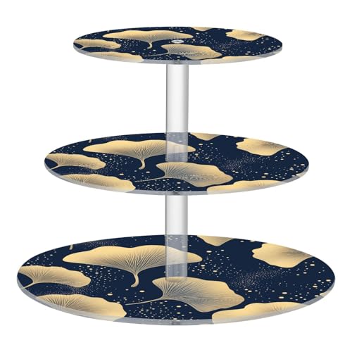 OTVEE 3 Tier Cupcake Stand Gold Ginkgo Leaves Acrylic Tiered Serving Cake Stand Dessert Tower Tray for Tea Party Wedding and Birthday