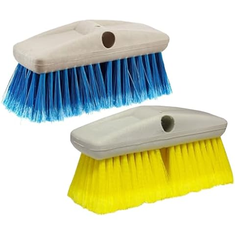 StarBrite 8-Inch Medium & Soft Wash Brush Head Combo - Premium Boat Deck Cleaning Brush - Extend-A-Brush Compatible - High-Density Star Prene Fibers, Blue/Yellow Cover
