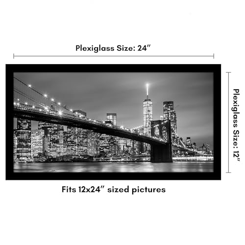 Americanflat 12x24 Picture Frame with Polished Plexiglass - Black Picture Frame - Wide Photo Frames Made of Engineered Wood for Vertical or Horizontal Wall Display - Epic Collection - Black