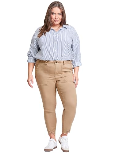 Royalty For Me Women's Plus Size Mid Rise Frayed Ankle Pants, Sahara, 16W Khaki4