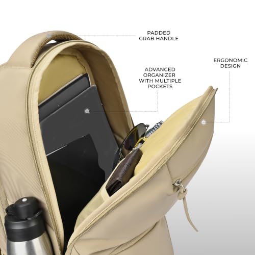 Image of Gear Armour 19 inch /28L Large Faux Leather Anti Theft Water Resistant Laptop Backpack with Raincover | Travel Backpack | Casual Backpack for men /women (Beige)
