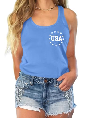 Image of Ithalt Womens American Flag Shirts 4th of July Outfits USA T-Shirt Patriotic Tank Shirt Fourth of July Sleeveless Tops