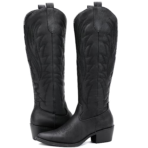 Image of GLOBALWIN Women's The Western Cowboy Cowgirl Embroidered Knee High Boots