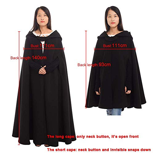 GRACEART Gothic Mittelalter Unisex Poncho Cape Fledermaus Shal Umhang Überwurf (Kurz- Schwarz)
